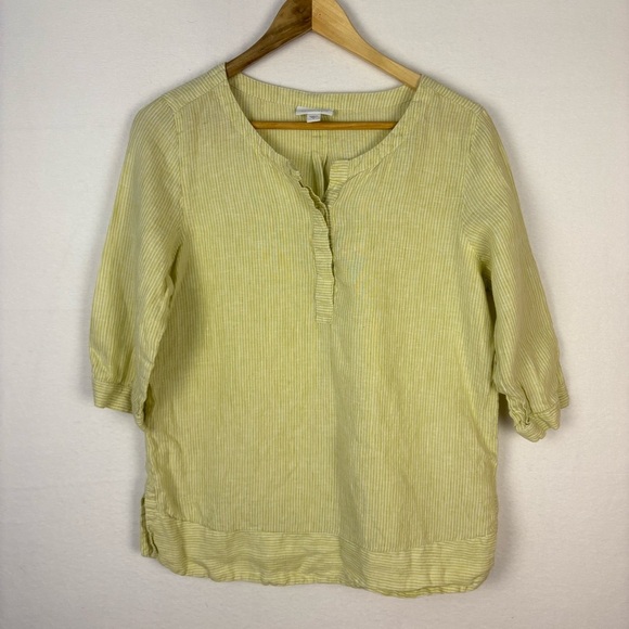 J. Jill Love Linen Lime Green 3/4 Sleeve Popover Blouse - Picture 1 of 7